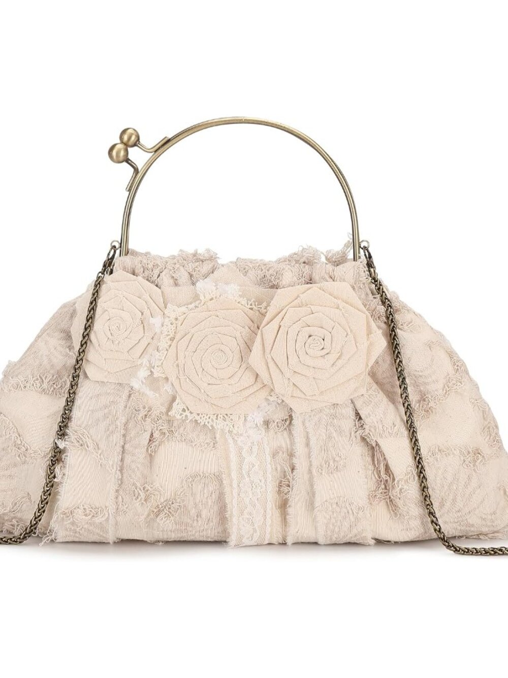 Boho Clutch Purses for Women, Vintage Floral Kiss‑Lock Crossbody Handbag